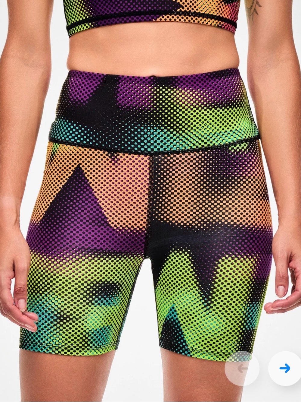 Zumba Fitness Multicolor High-Waist Bike Shorts — Purple, Green, Orange, Teal